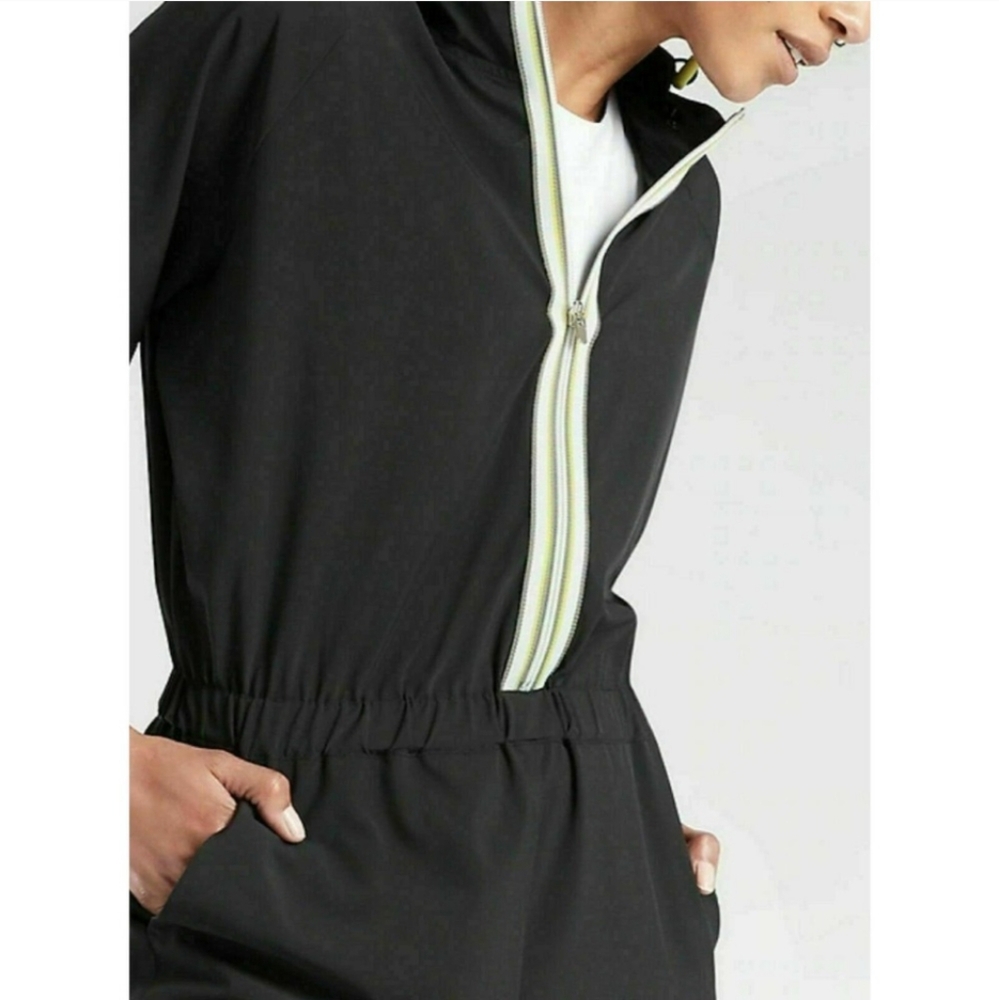 Athleta "Dipsea" Romper Front Zipper Striped Black Jumpsuit size 12 - Picture 3 of 15